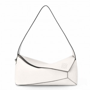 Loewe Puzzle Hobo Bag In White Nappa Calfskin