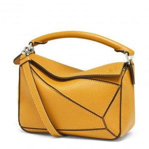 Loewe Puzzle Mini Bag In Yellow Calfskin