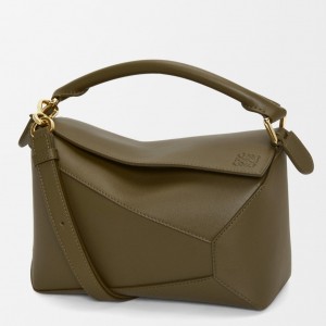 Loewe Puzzle Edge Small Bag in Khaki Green Classic Calfskin 