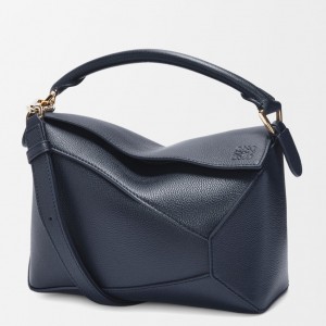 Loewe Puzzle Edge Small Bag in Navy Blue Soft Grained Leather