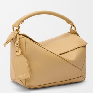 Loewe Featherlight Puzzle Small Bag in Dark Butter Nappa Lambskin