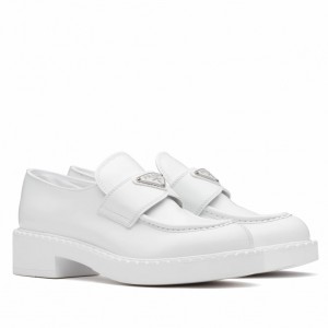 Prada Women's Loafers In White Brushed Leather