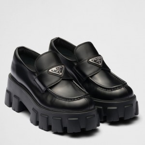 Prada Women's Monolith Loafers In Black Brushed Leather