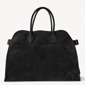 The Row Margaux 17 Top Handle Bag in Black Suede Leather