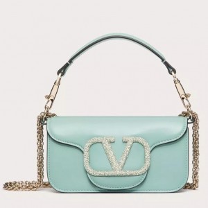 Valentino Small Loco Shoulder Light Green Bag with Crystals Logo