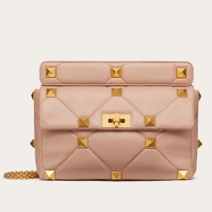 Valentino Roman Stud Large Chain Bag In Rose Cannelle Nappa Leather