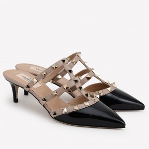 Valentino Garavani Rockstud Mules 50mm In Black Patent Calfskin