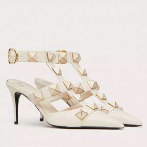 Valentino Roman Enameled Stud Pumps In White Calfskin