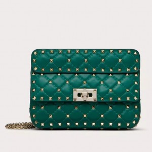 Valentino Rockstud Spike Small Bag in Green Nappa Leather