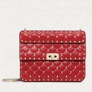 Valentino Rockstud Spike Medium Bag in Red Nappa Leather