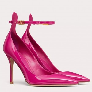 Valentino Tan-Go Pumps 100mm In Rose Red Patent Leather