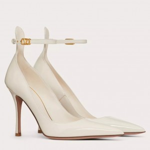 Valentino Tan-Go Pumps 100mm In White Patent Leather