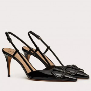 Valentino Vlogo Slingback Pumps 80mm In Black Patent Leather