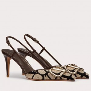 Valentino Vlogo Slingback Pumps 80mm In Black Toile Iconographe 