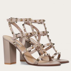 Valentino Rockstud Ankle Strap Sandals 90mm In Poudre Calfskin