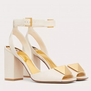 Valentino One Stud Sandals 90mm In White Calfskin