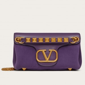 Valentino Stud Sign Shoulder Bag In Purple Nappa Leather