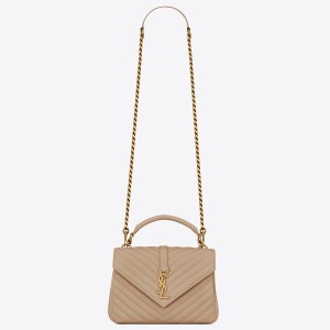 Saint Laurent College Medium Chain Bag In Beige Goatskin