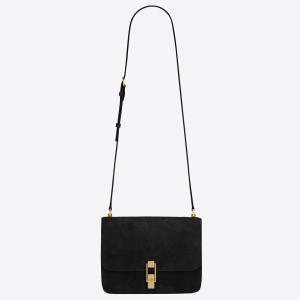 Saint Laurent Le Carre Satchel Bag In Black Suede Calfskin