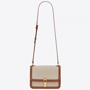 Saint Laurent Le Carre Satchel Bag In Beige Canvas