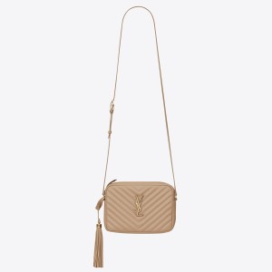 Saint Laurent Lou Camera Bag in Beige Quilted Leather