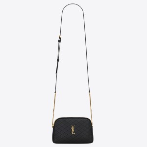 Saint Laurent Gaby Zipped Pouch in Black Quilted Lambskin 