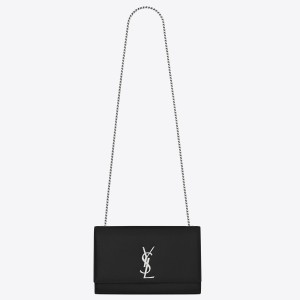 Saint Laurent Kate Chain Medium Bag In Noir Grained Leather