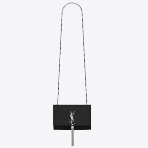 Saint Laurent Kate Tassel Small Bag In Noir Grained Leather