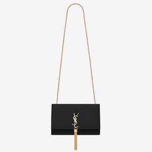 Saint Laurent Kate Tassel Medium Bag In Black Smooth Leather