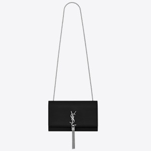 Saint Laurent Kate Tassel Medium Bag In Noir Grained Leather