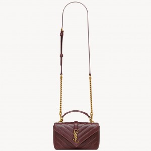 Saint Laurent College Mini Chain Bag in Bordeaux Crackled Leather