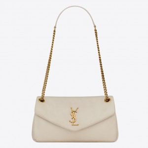 Saint Laurent Calypso Shoulder Bag In White Lambskin