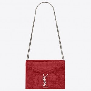 Saint Laurent Cassandra Medium Bag In Red Crocodile Embossed Leather
