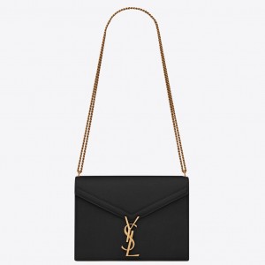 Saint Laurent Cassandra Medium Chain Bag In Black Grained Calfskin