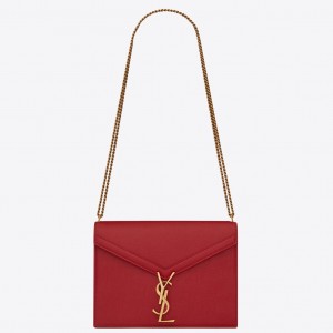 Saint Laurent Cassandra Medium Chain Bag In Red Grained Calfskin