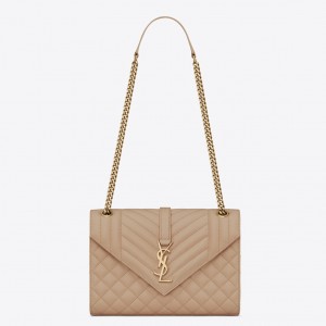 Saint Laurent Envelope Medium Bag In Beige Grained Leather