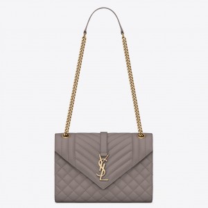 Saint Laurent Envelope Medium Bag In Grey Grained Leather