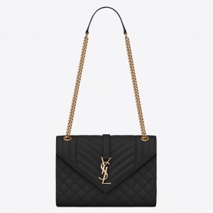 Saint Laurent Envelope Medium Bag In Black Grained Leather