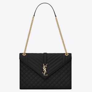 Saint Laurent Envelope Large Bag In Black Grained Leather