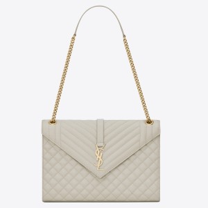 Saint Laurent Envelope Large Bag In White Grained Leather