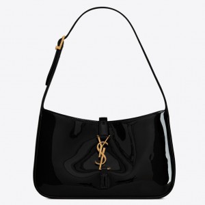 Saint Laurent Le 5 À 7 Hobo Bag in Black Patent Calfskin