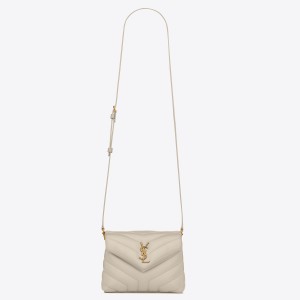 Saint Laurent LouLou Toy Strap Bag In White Quilted Calfskin