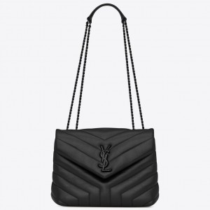 Saint Laurent LouLou Small Chain Bag In All Black Quilted Calfskin