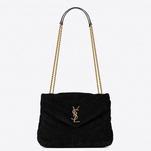 Saint Laurent LouLou Small Chain Bag In Black Suede Leather