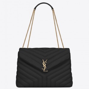 Saint Laurent LouLou Medium Chain Bag In Black Quilted Calfskin