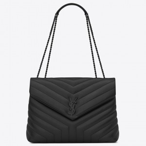 Saint Laurent LouLou Medium Chain Bag In All Black Quilted Calfskin