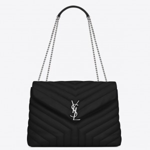 Saint Laurent LouLou Medium Chain Bag In Noir Quilted Calfskin