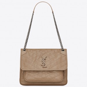 Saint Laurent Niki Medium Chain Bag In Beige Crinkled Leather