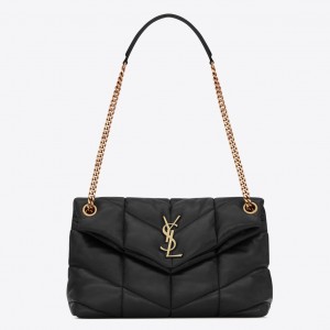 Saint Laurent Puffer Small Chain Bag In Black Lambskin