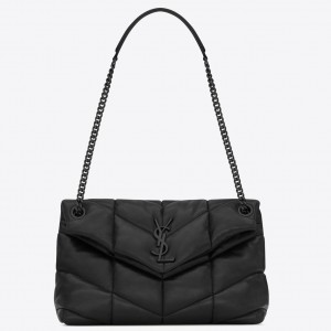 Saint Laurent Puffer Small Chain All Black Bag In Quilted Lambskin